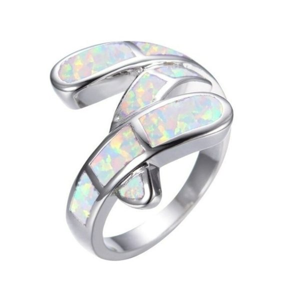Overlapping White Opal Silver Ring - Picture 2 of 5